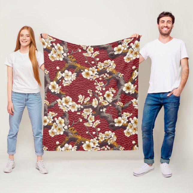 Elegant Cherry Blossom Seamless Pattern (17) Fleece Blanket (In Situ)