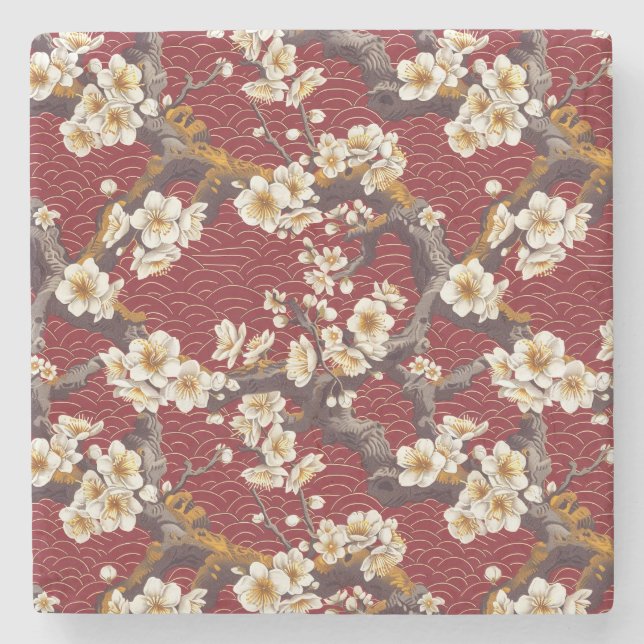 Elegant Cherry Blossom Seamless Pattern (17) Stone Coaster (Front)