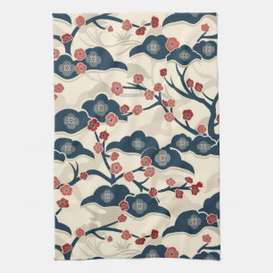 Elegant Cherry Blossom Seamless Pattern (2) Tea Towel
