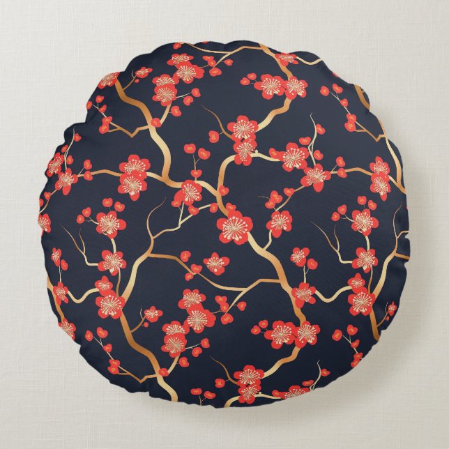 Elegant Cherry Blossom Seamless Pattern (3) Round Cushion (Front)