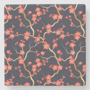 Elegant Cherry Blossom Seamless Pattern (3) Stone Coaster