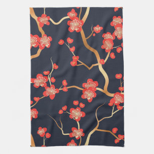 Elegant Cherry Blossom Seamless Pattern (3) Tea Towel