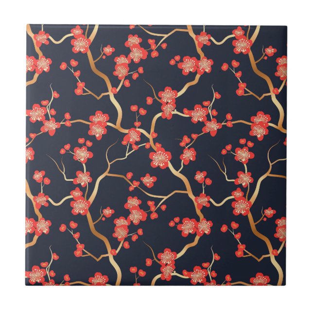 Elegant Cherry Blossom Seamless Pattern (3) Tile (Front)