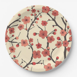 Elegant Cherry Blossom Seamless Pattern (4) Paper Plate