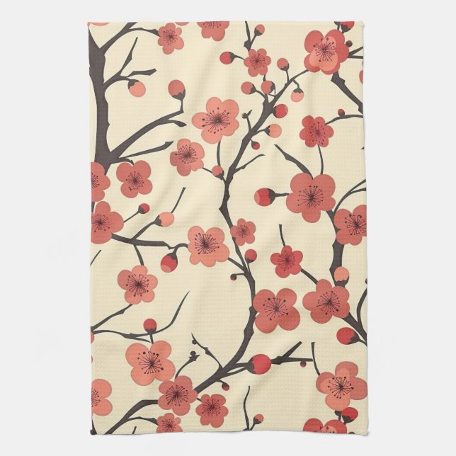 Elegant Cherry Blossom Seamless Pattern (4) Tea Towel (Vertical)