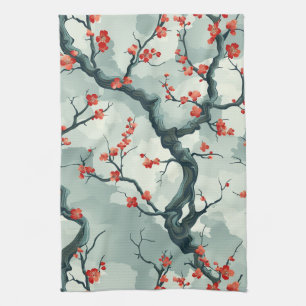 Elegant Cherry Blossom Seamless Pattern (7) Tea Towel