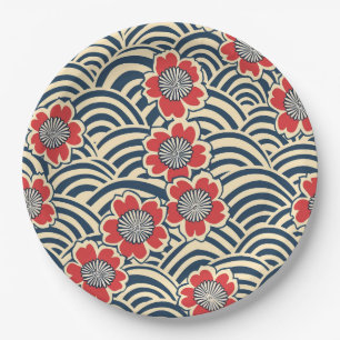 Elegant Cherry Blossom Seamless Pattern (8) Paper Plate