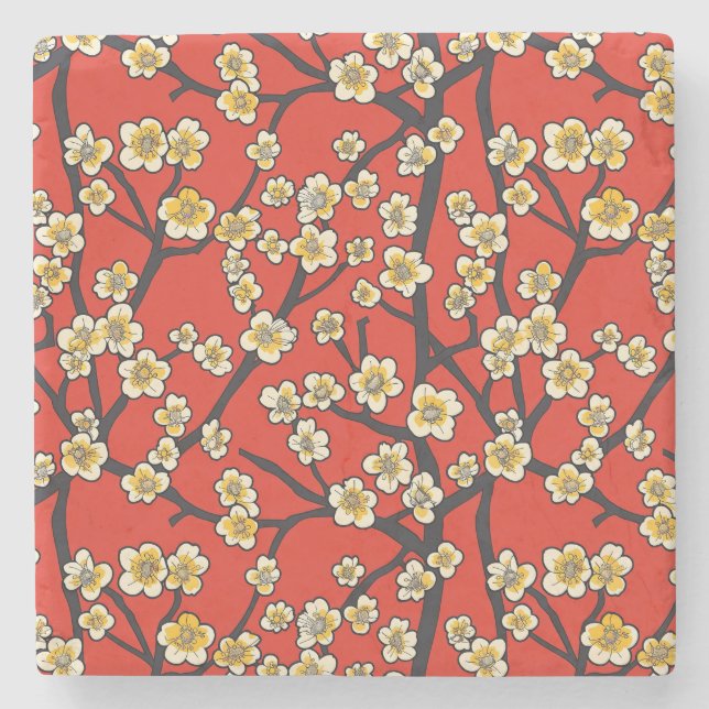 Elegant Cherry Blossom Seamless Pattern (9) Stone Coaster (Front)