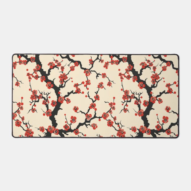 Elegant Cherry Blossom Seamless Pattern Desk Mat (Front)