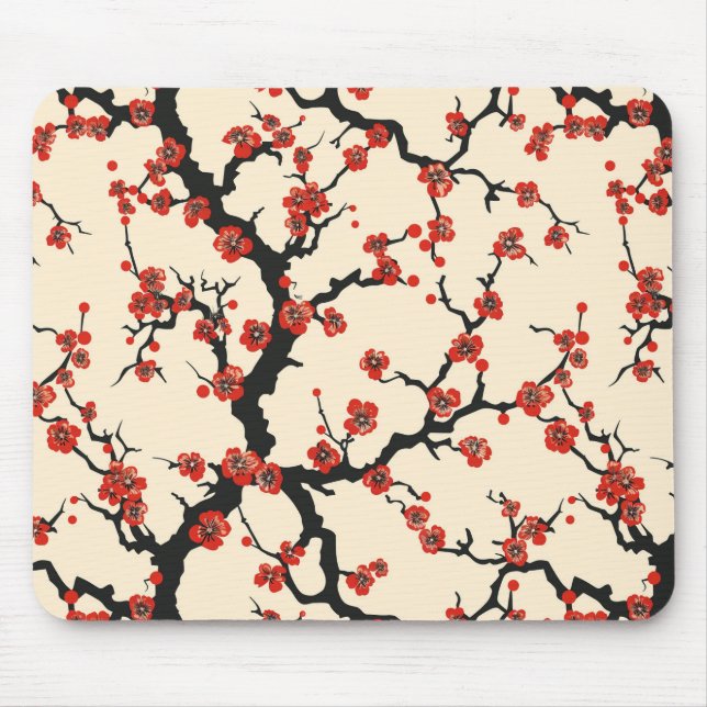 Elegant Cherry Blossom Seamless Pattern Mouse Pad (Front)