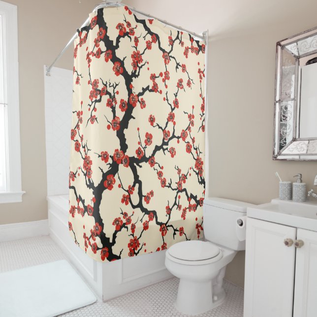 Elegant Cherry Blossom Seamless Pattern Shower Curtain (In Situ)