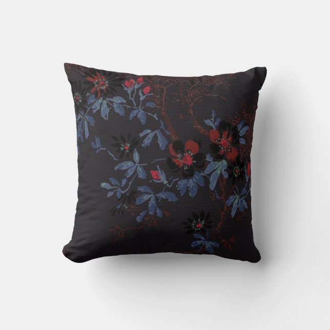 ELEGANT CHERRY BLOSSOM SILVER RED BLACK CUSHION (Front)