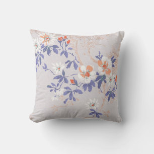 ELEGANT CHERRY BLOSSOM SILVER RED BLUE  CUSHION