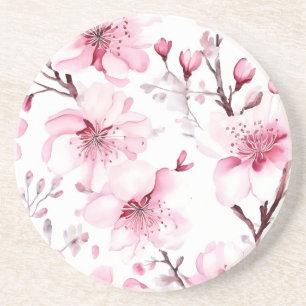 Elegant Cherry Blossom Watercolor Pattern Coaster