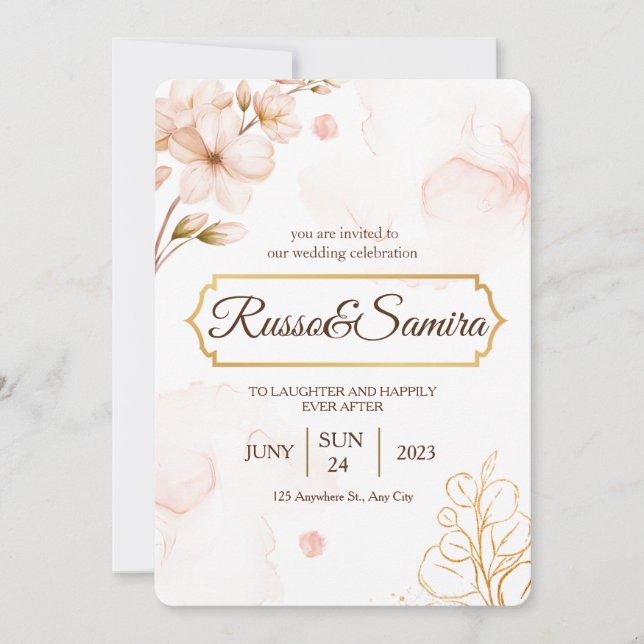  ELegant Cherry BLossom Watercolor Wedding   Invitation (Front)