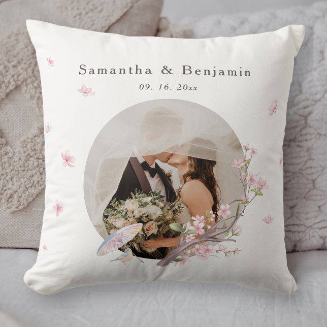 Elegant Cherry Blossom Wedding Photo Cushion (Creator Uploaded)
