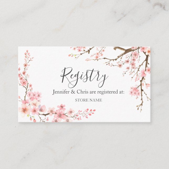 Elegant Cherry Blossom Wedding Registry  Enclosure Card (Front)