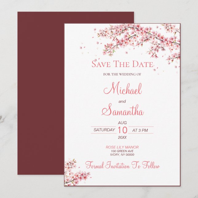 Elegant Cherry Blossom Wedding Save The Date (Front/Back)