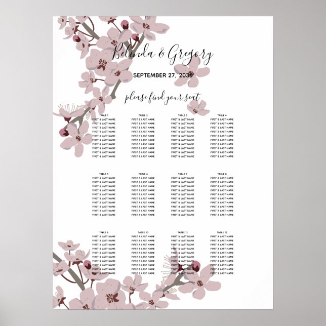 Elegant Cherry Blossom Wedding Seating Chart (Front)