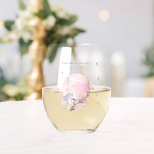 Elegant Cherry Blossom Wedding Stemless Wine Glass