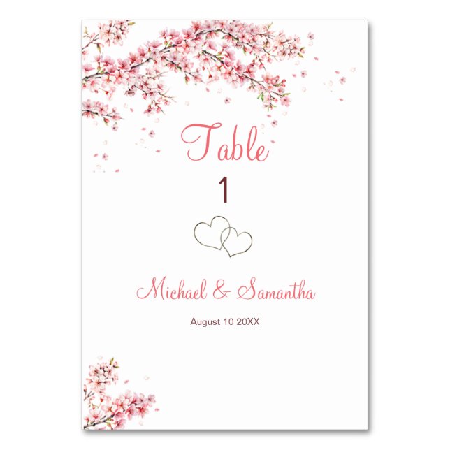 Elegant Cherry Blossom Wedding Table Number (Front)