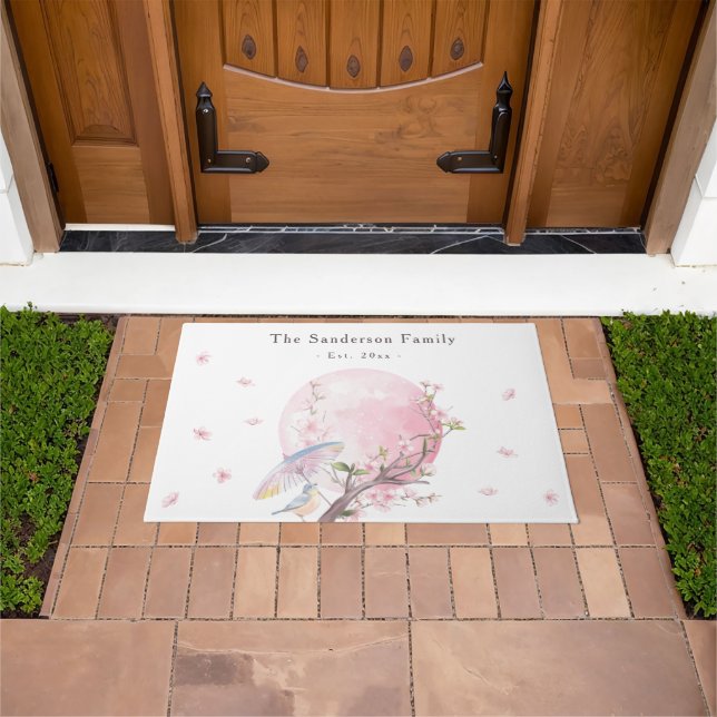 Elegant Cherry Blossom Wedding Welcome Doormat (Outdoor)