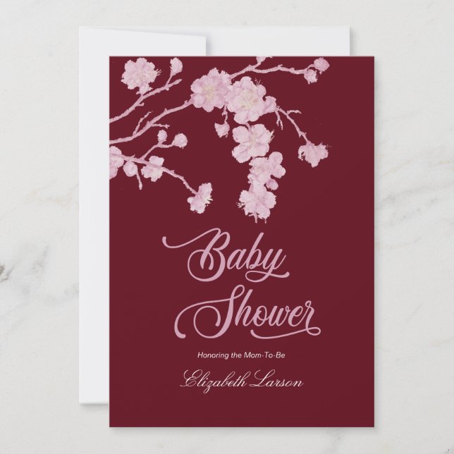 Elegant Cherry Blossoms Baby Shower Burgundy Invitation (Front)