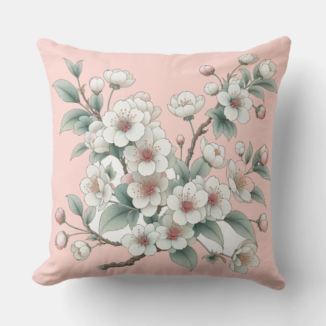 Elegant Cherry Blossoms in Bloom (pink) Cushion (Front)