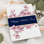 Elegant Cherry Blossoms Mother's Day Real Foil Greeting Card<br><div class="desc">Make her feel truly special this year with a card as beautiful as she is. This eye-catching Mother's Day card features lush, hand-drawn botanical cherry blossoms framing a navy blue and real gold foil pressed banner with elegant script font "Happy Mother's Day" wording. Easily customize the message inside and even...</div>