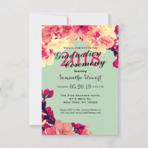 Elegant Cherry Blossoms on Rustic Teal Invitation