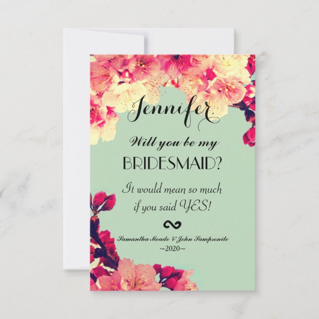 Elegant Cherry Blossoms on Rustic Teal Invitation (Front)