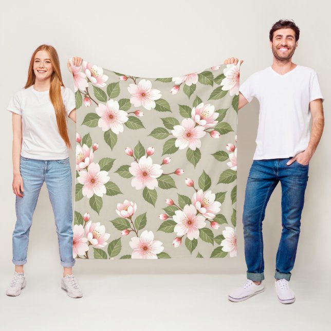 Elegant cherry blossoms seamless pattern fleece blanket (In Situ)
