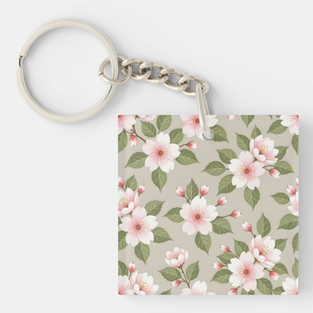 Elegant cherry blossoms seamless pattern key ring (Front)