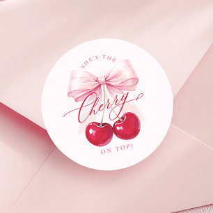 Elegant Cherry on Top Bridal Shower Classic Round Sticker