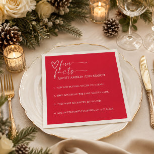 Elegant Cherry Red Fun Facts Wedding Napkin