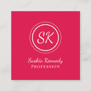 Elegant Cherry Red Script Professional Monogram Square Business Card