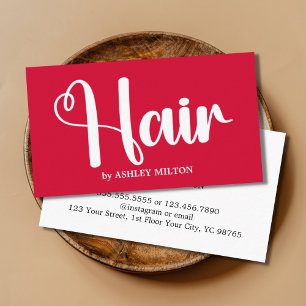 Elegant Cherry Red White Bold Hair Salon Business Card
