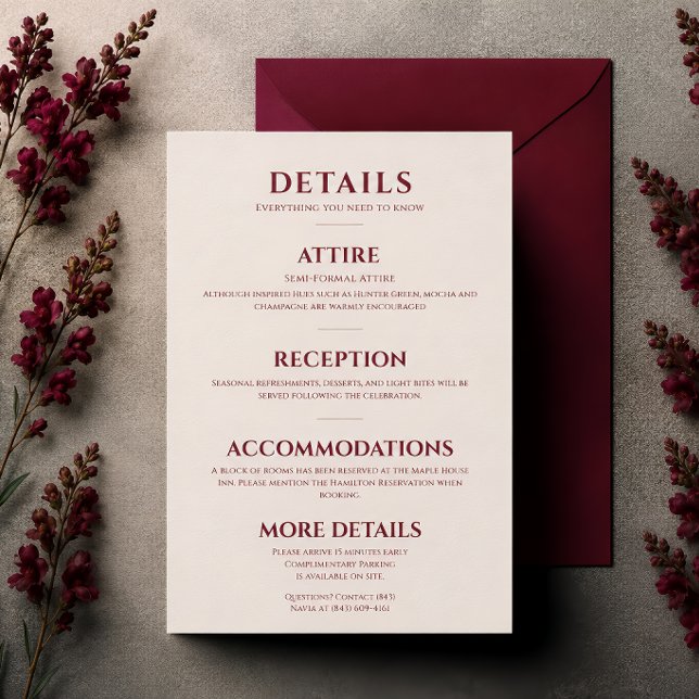 Elegant Cherry Vanilla Modern Wedding Details Card (Creator Uploaded)