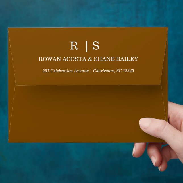 Elegant Chestnut Brown Monogram Wedding Envelope (Hand)