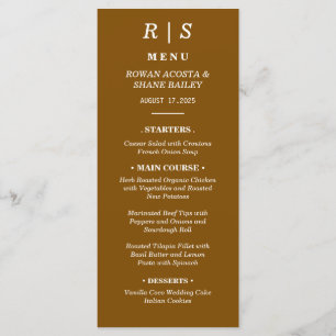 Elegant Chestnut Brown Monogram Wedding Menu Card