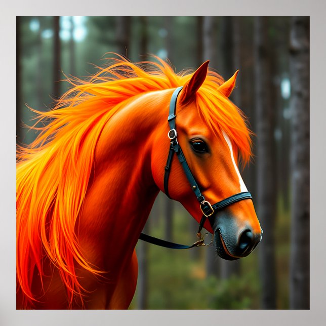 Elegant Chestnut Horse in Saddle Poster (Front)