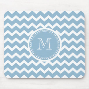 Elegant Chevron Light Aqua Green Monogram Mouse Pad