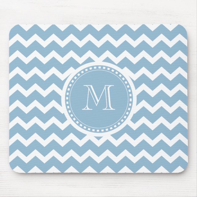 Elegant Chevron Light Aqua Green Monogram Mouse Pad (Front)