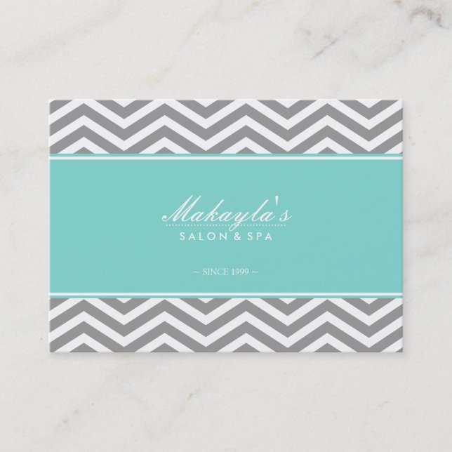 Elegant Chevron Modern Grey & White with Teal blue Business Card (Front)