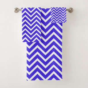 Elegant Chevron Pattern on Royal Blue and White Bath Towel Set