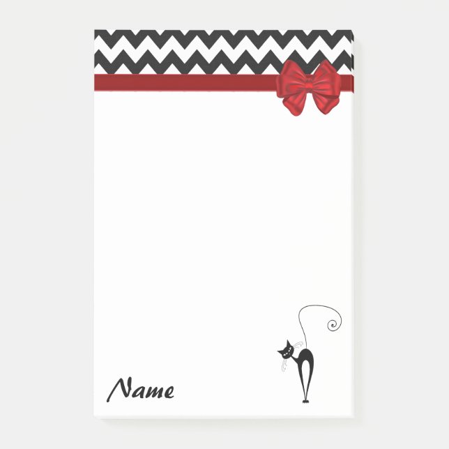 Elegant chevron whimsical funny cat monogram post-it notes (Front)