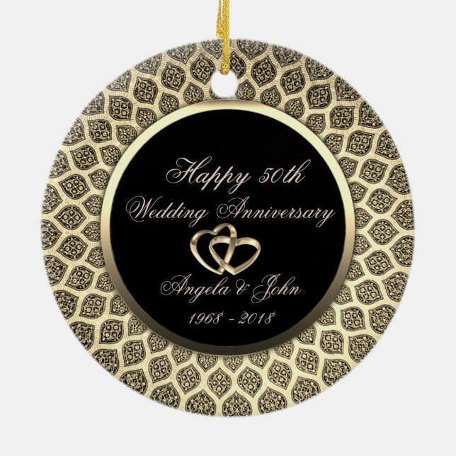 Elegant Chic  50th Wedding Anniversary Ceramic Tree Decoration (Back)