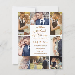 elegant chic 8 photos collage brown wedding invitation