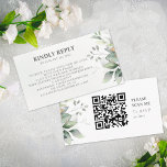 Elegant chic airy eucalyptus leaves QR Code RSVP Enclosure Card<br><div class="desc">Created to match our "Airy Eucalyptus and Gold Elegant Wedding" collection, this classy botanical wedding RSVP enclosure card features a contemporary and airy bouquet of eucalyptus leaves complemented with delicate and soft greenery and golden specks (printed) and is easily customisable with your RSVP instructions. The back of the card features...</div>
