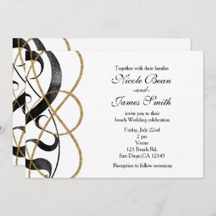 Elegant Chic Art Black & Gold Wedding Invitations